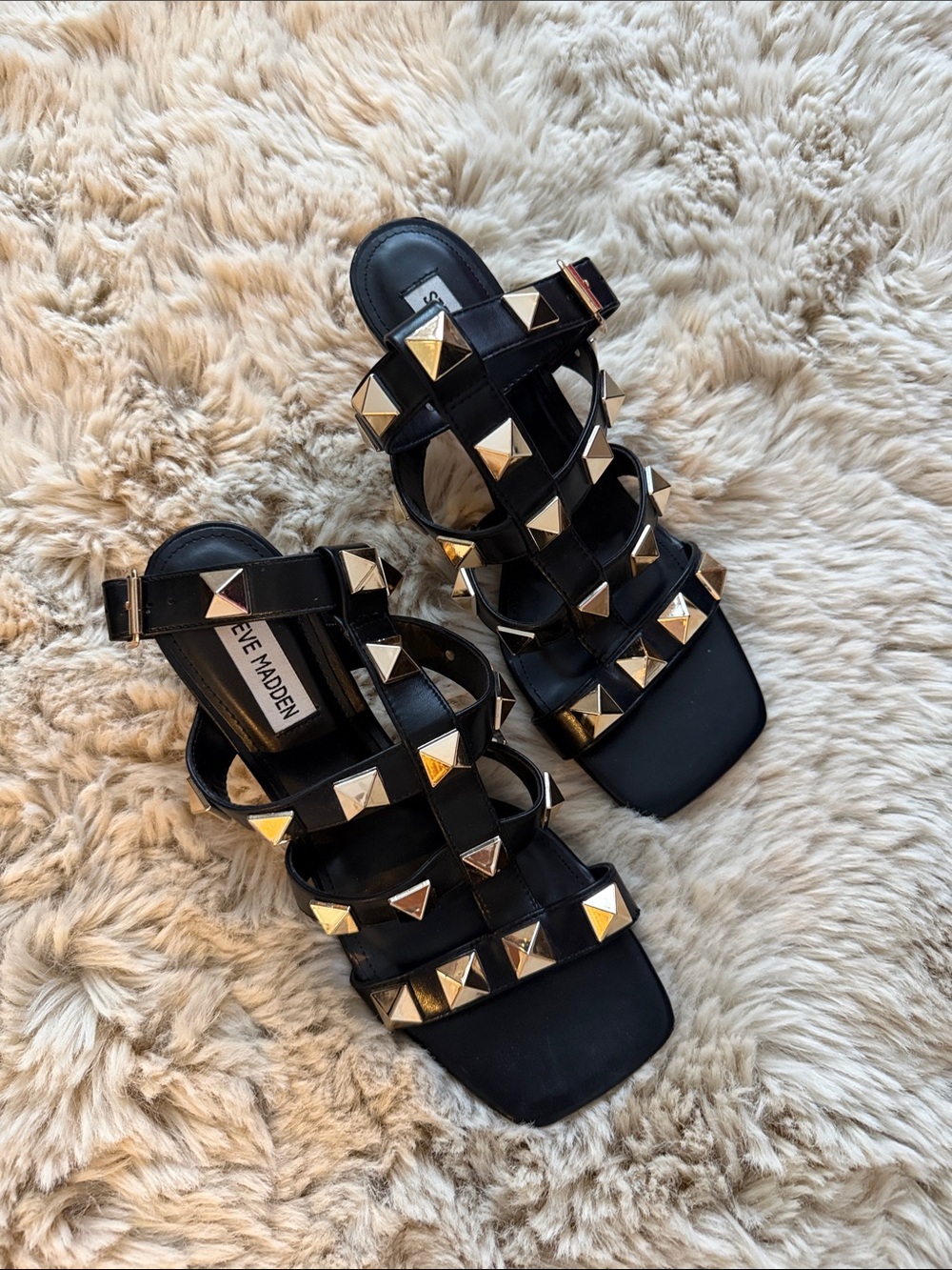 Steve Madden Black Pyramid-Stud Gladiator Heels
